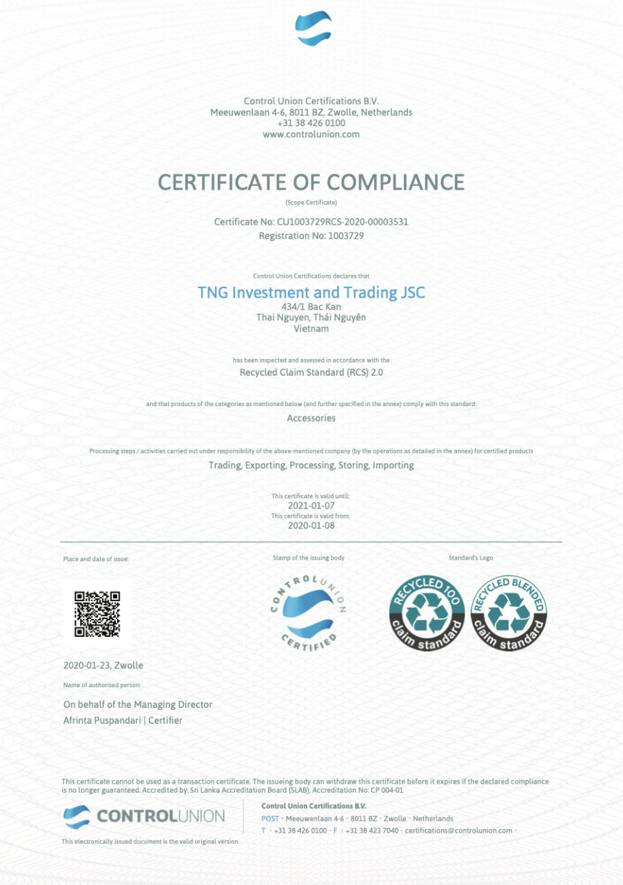 RCS certification TNG padding